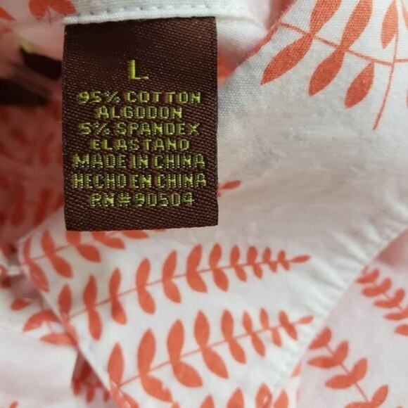 Havana Nines orange fern print 3/4" sleeve button up front blouse woman's size L - Picture 3 of 9